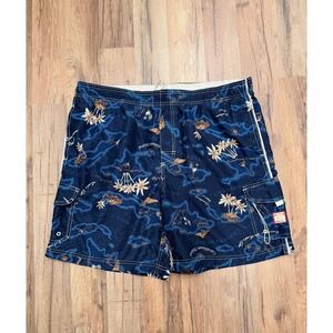 Caribbean Joe Men's Swim‎ Trunks Blue Tropical Map Print Size M